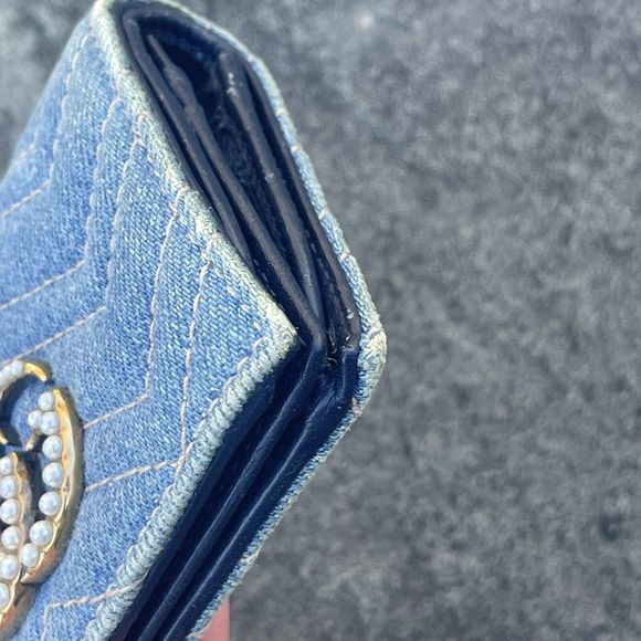 💕SOLD💕Gucci Marmont Denim Pearl GG Compact Wallet - Picture 4 of 15